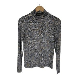 NWT‎ LOFT Turtleneck Black Gold White Print Size Medium